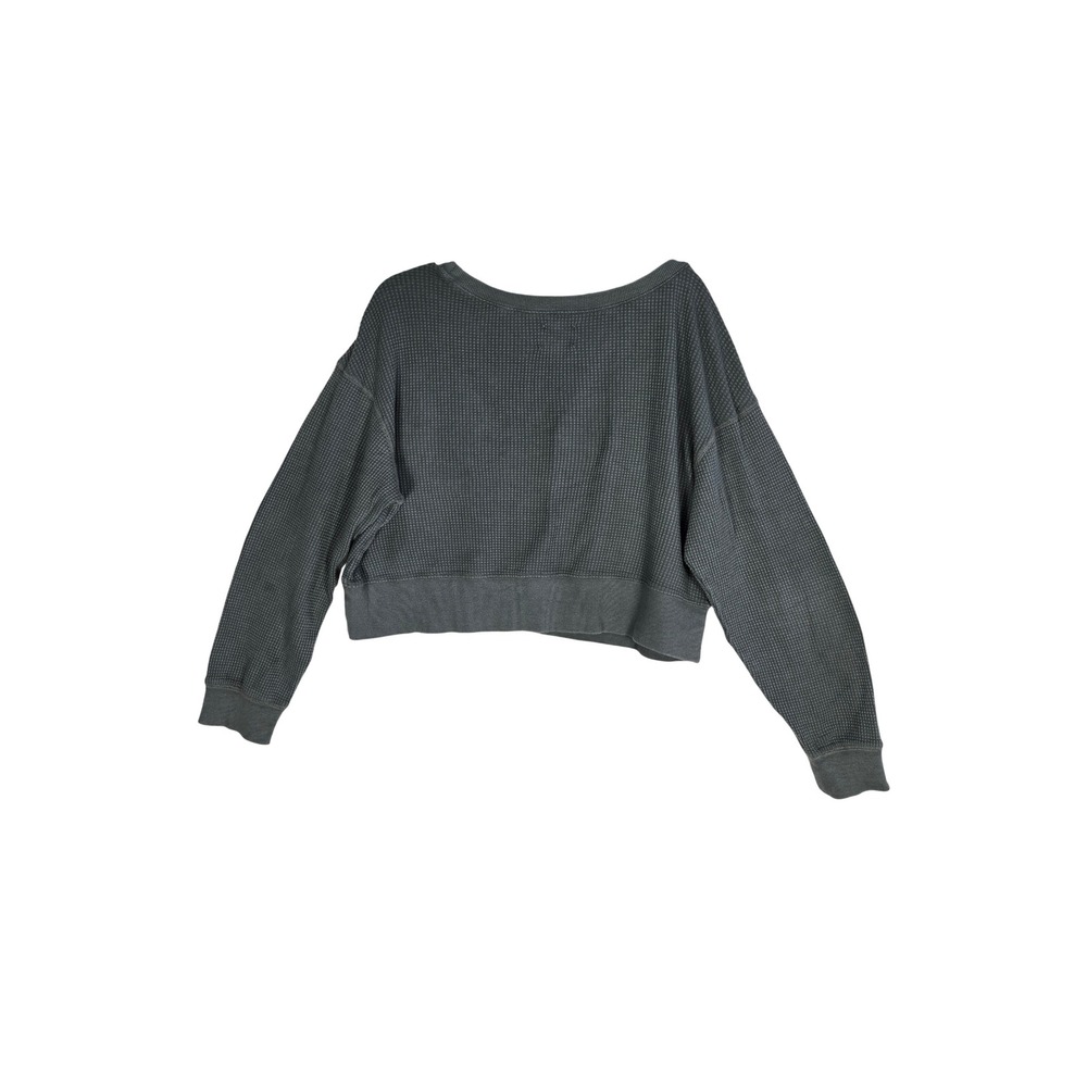 Offline by Aerie Waffle Knit Cropped Long Sleeve Top Charcoal Grey Small